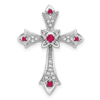 14k White Gold Ruby and Diamond Fleur de Lis Cross Chain Slide-PM7175-RU-008-WA