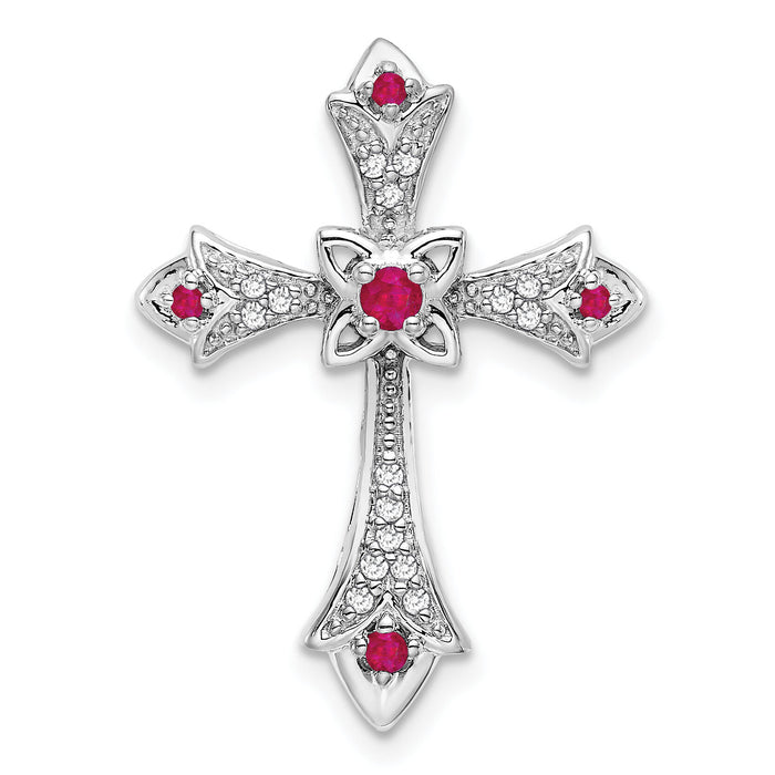 14k White Gold Ruby and Diamond Fleur de Lis Cross Chain Slide-PM7175-RU-008-WA