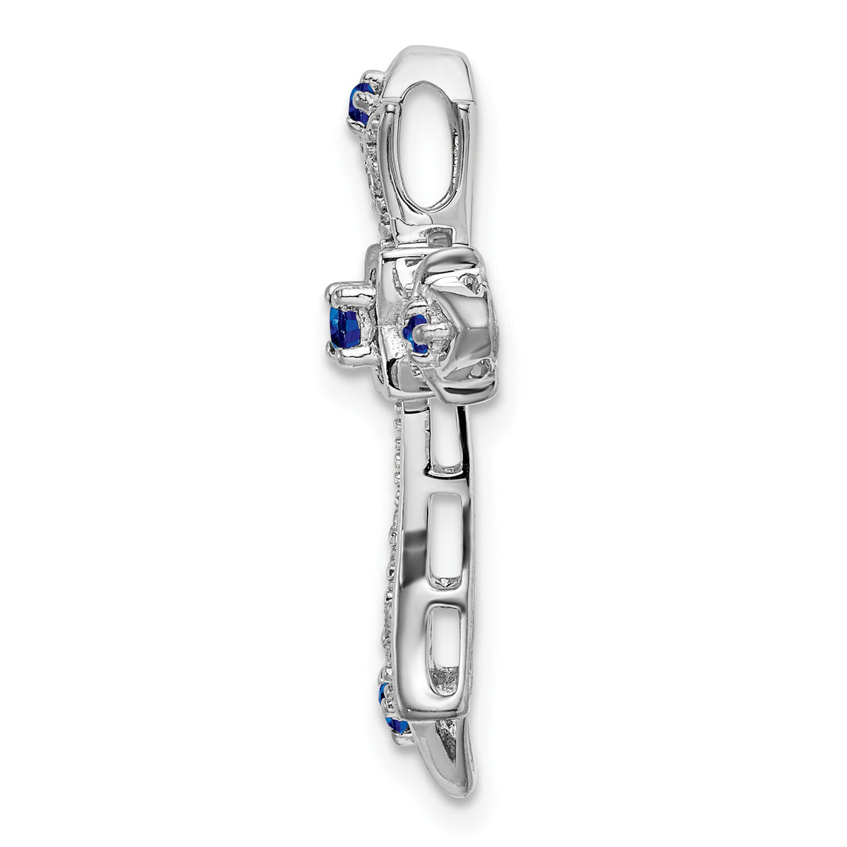 14k White Gold Sapphire and Diamond Fleur de Lis Cross Chain Slide-PM7175-SA-008-WA
