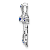 14k White Gold Sapphire and Diamond Fleur de Lis Cross Chain Slide-PM7175-SA-008-WA