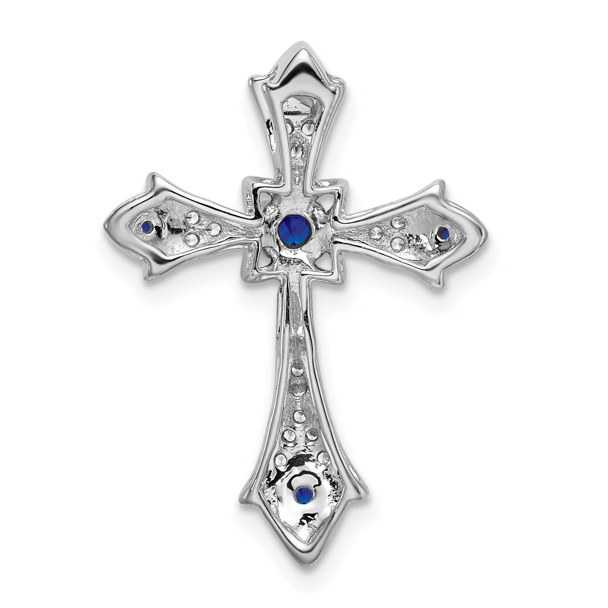 14k White Gold Sapphire and Diamond Fleur de Lis Cross Chain Slide-PM7175-SA-008-WA