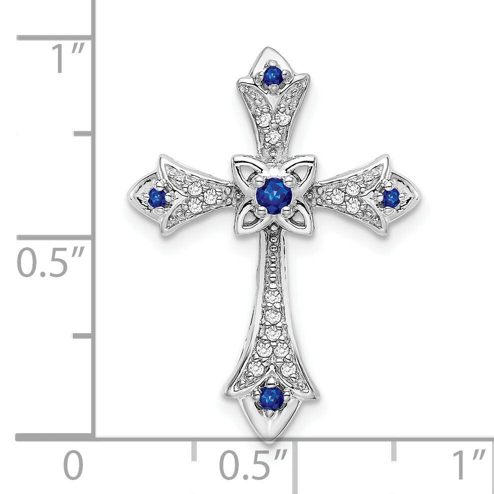 14k White Gold Sapphire and Diamond Fleur de Lis Cross Chain Slide-PM7175-SA-008-WA