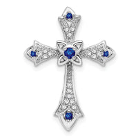 14k White Gold Sapphire and Diamond Fleur de Lis Cross Chain Slide-PM7175-SA-008-WA
