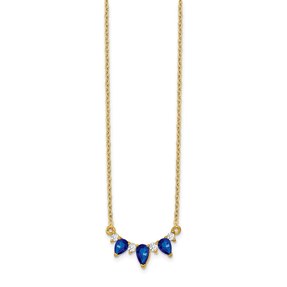 14k Pear Sapphire and Diamond 18 inch Necklace-PM7176-SA-012-YA