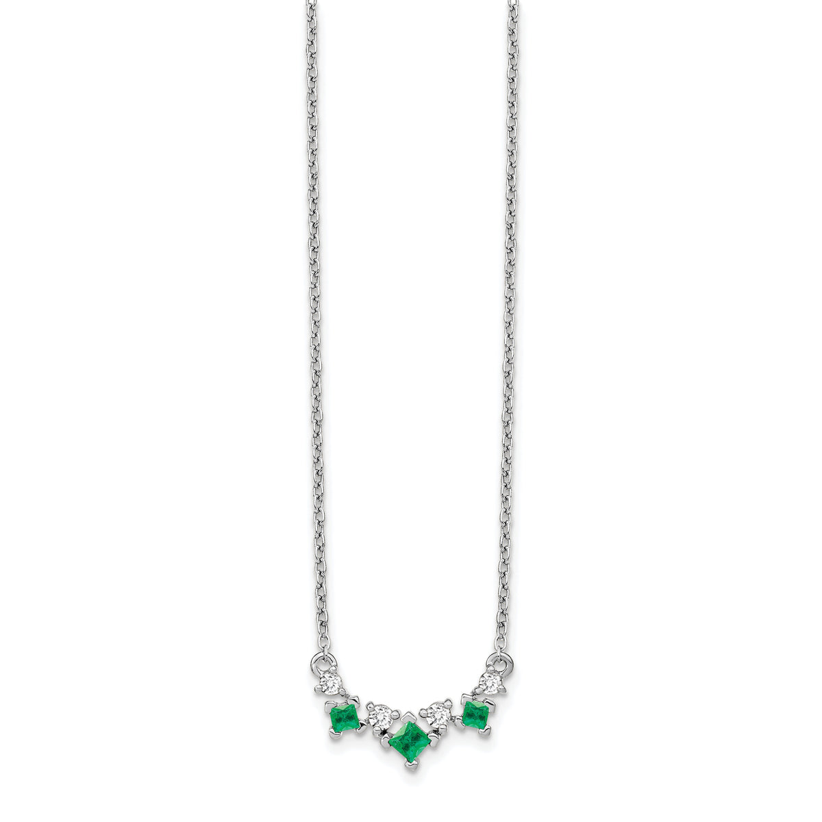 14k White Gold Emerald and Diamond 18 inch Necklace-PM7178-EM-012-WA