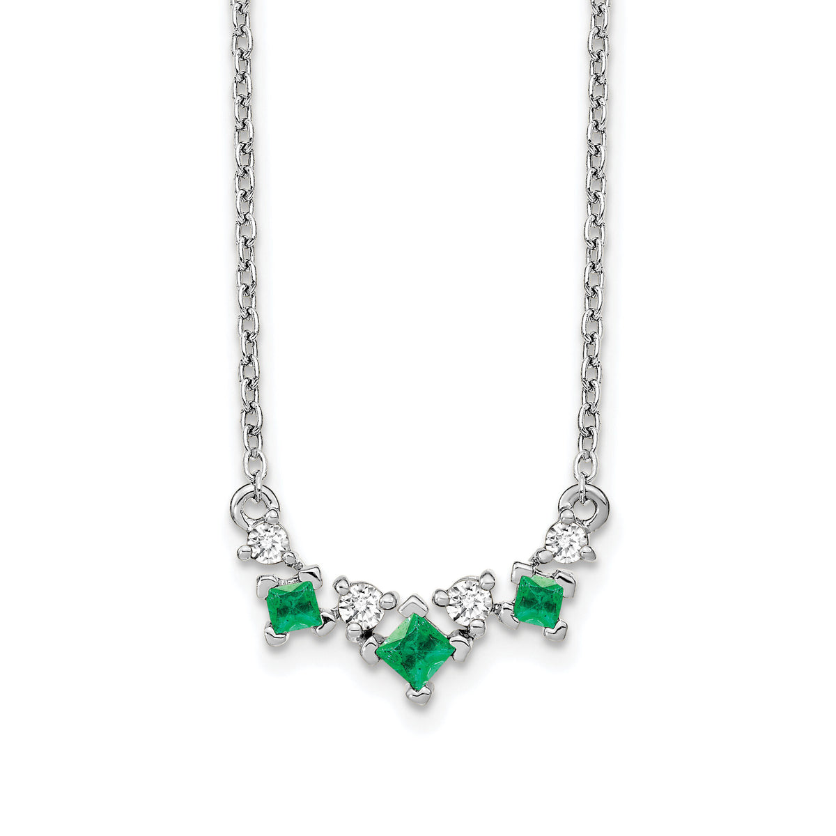 14k White Gold Emerald and Diamond 18 inch Necklace-PM7178-EM-012-WA