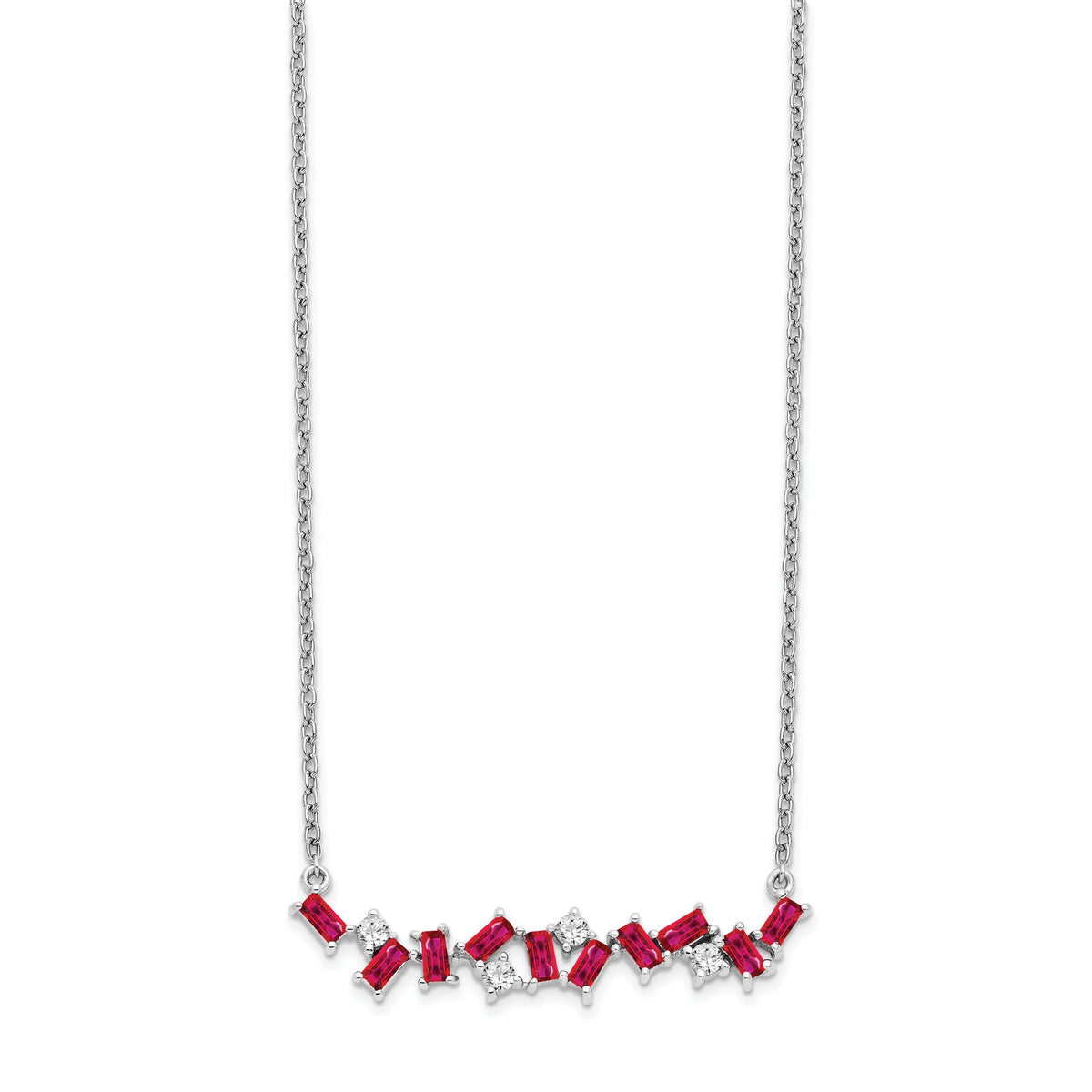 14k White Gold Ruby and Diamond 18 in. Bar Necklace-PM7180-RU-012-WA