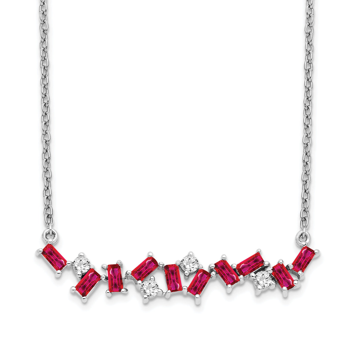 14k White Gold Ruby and Diamond 18 in. Bar Necklace-PM7180-RU-012-WA