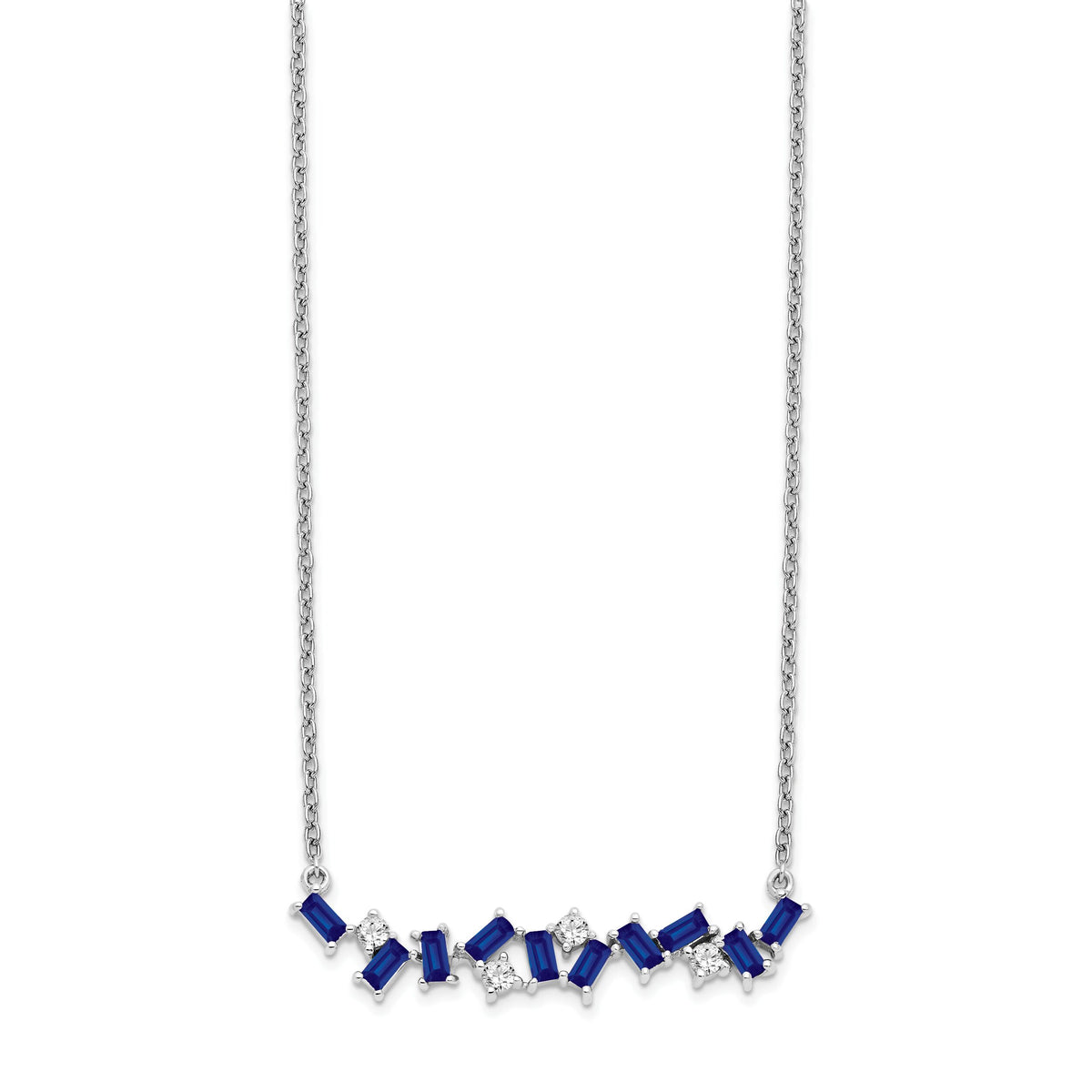 14k White Gold Sapphire and Diamond 18 in. Bar Necklace-PM7180-SA-012-WA