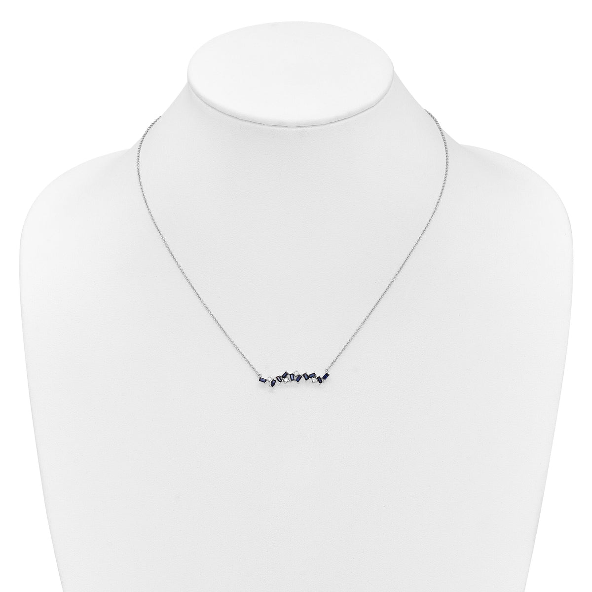 14k White Gold Sapphire and Diamond 18 in. Bar Necklace-PM7180-SA-012-WA