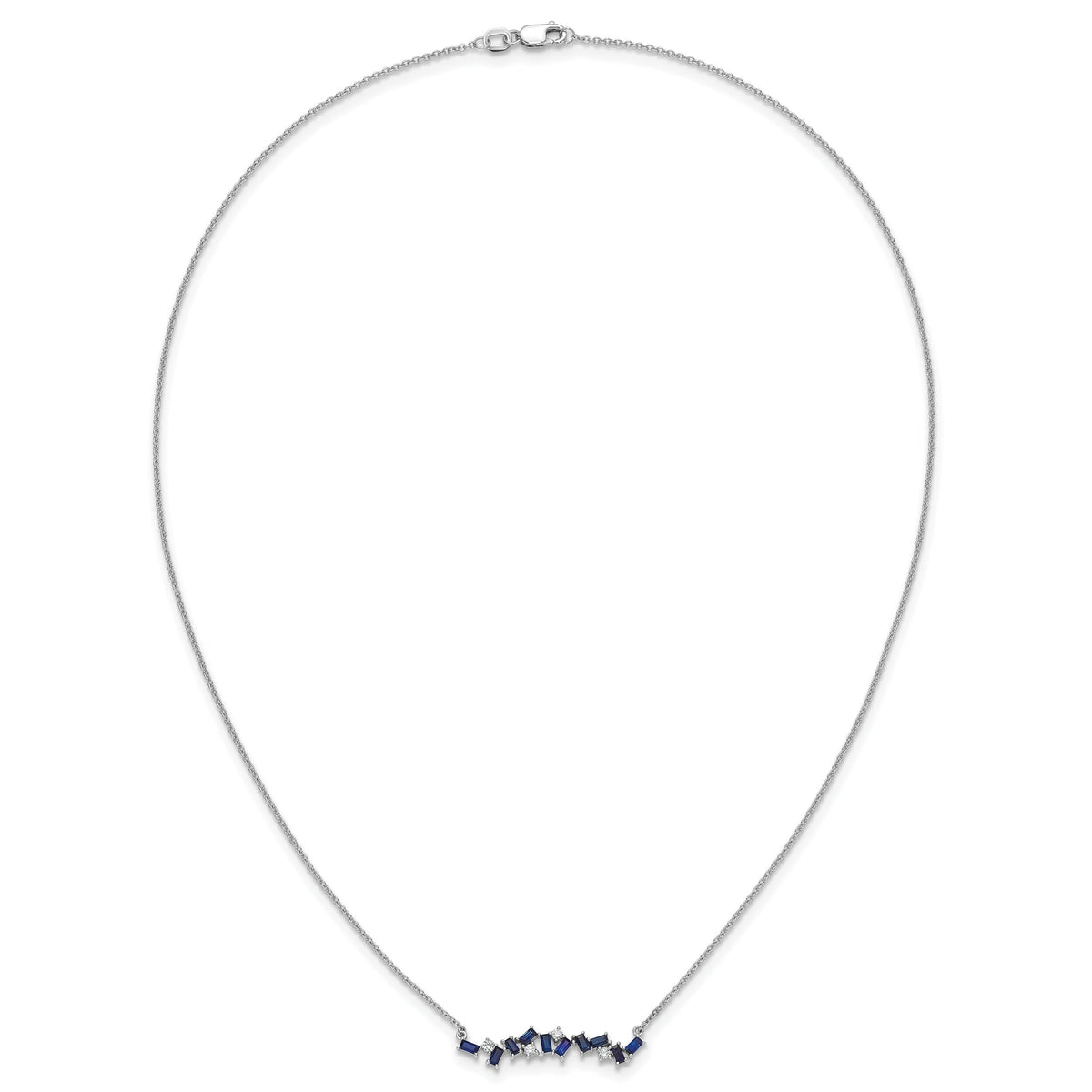 14k White Gold Sapphire and Diamond 18 in. Bar Necklace-PM7180-SA-012-WA