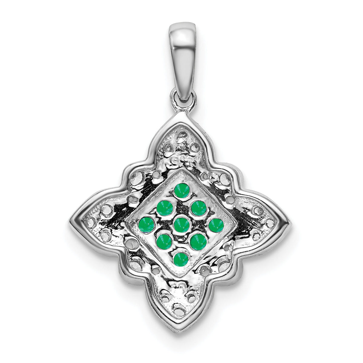14k White Gold Emerald and Diamond Vintage Pendant-PM7181-EM-015-WA