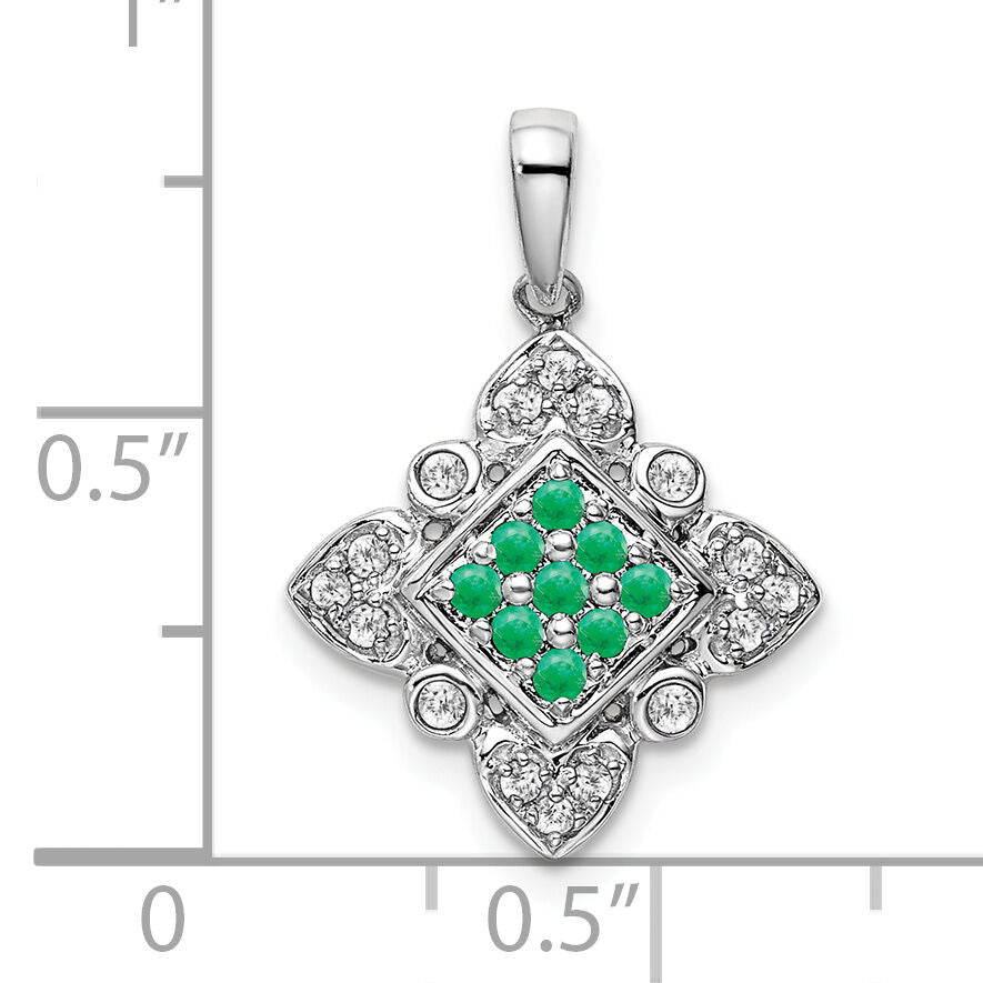 14k White Gold Emerald and Diamond Vintage Pendant-PM7181-EM-015-WA
