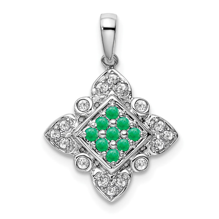 14k White Gold Emerald and Diamond Vintage Pendant-PM7181-EM-015-WA