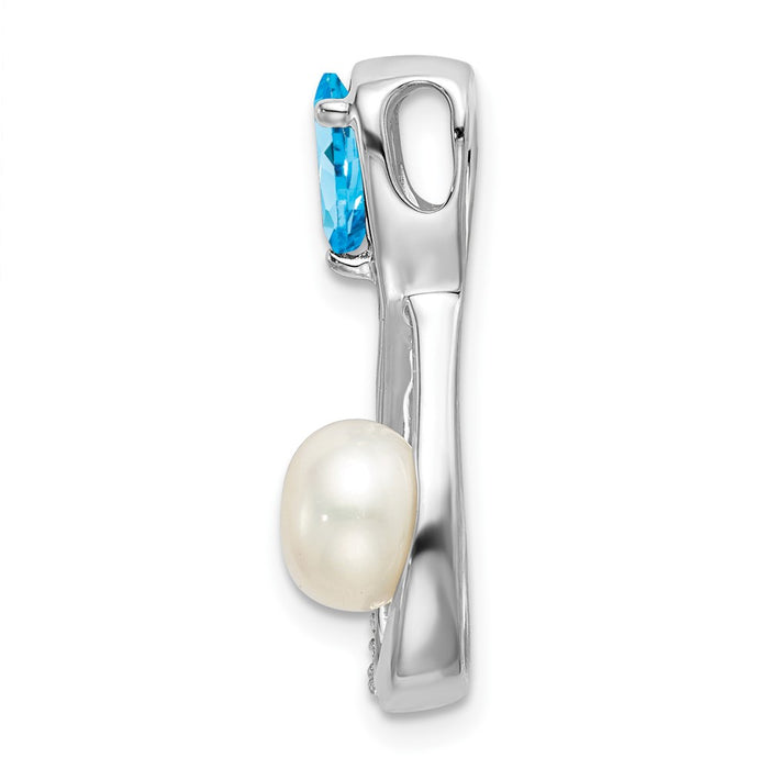 14k White Gold Blue Topaz/FWC Pearl/Diamond Infinity Chain Slide-PM7182-BT-003-WA