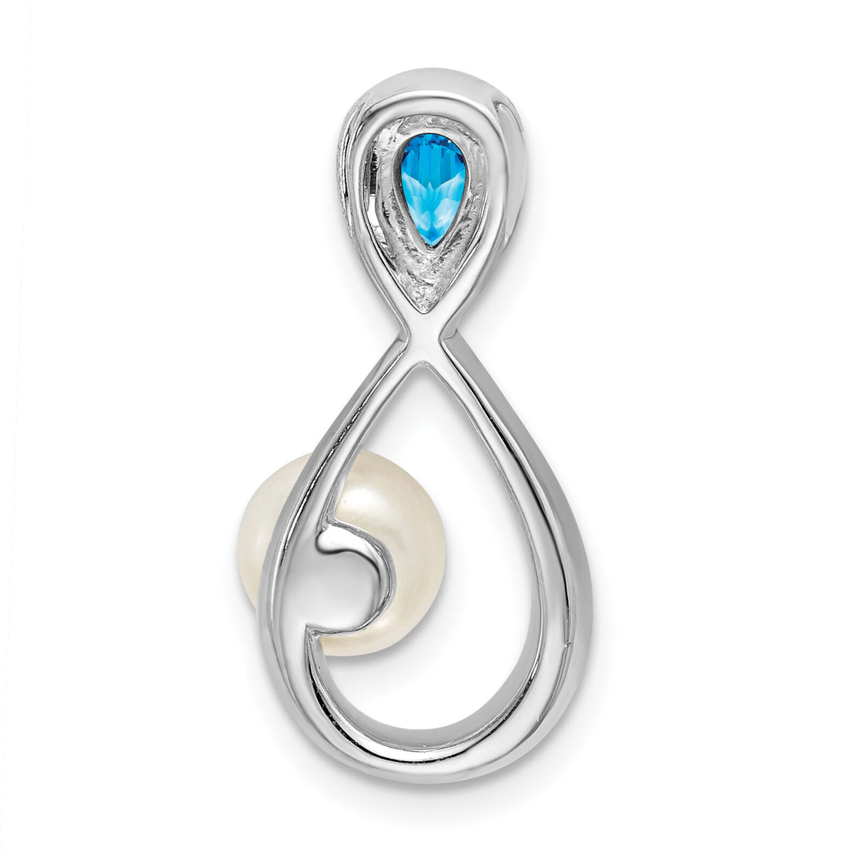 14k White Gold Blue Topaz/FWC Pearl/Diamond Infinity Chain Slide-PM7182-BT-003-WA