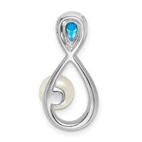 14k White Gold Blue Topaz/FWC Pearl/Diamond Infinity Chain Slide-PM7182-BT-003-WA