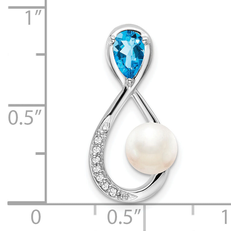 14k White Gold Blue Topaz/FWC Pearl/Diamond Infinity Chain Slide-PM7182-BT-003-WA