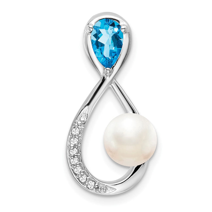 14k White Gold Blue Topaz/FWC Pearl/Diamond Infinity Chain Slide-PM7182-BT-003-WA
