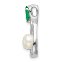 14k White Gold Emerald/FWC Pearl/Diamond Infinity Chain Slide-PM7182-EM-004-WA