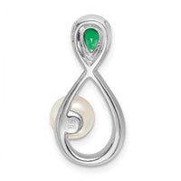 14k White Gold Emerald/FWC Pearl/Diamond Infinity Chain Slide-PM7182-EM-004-WA