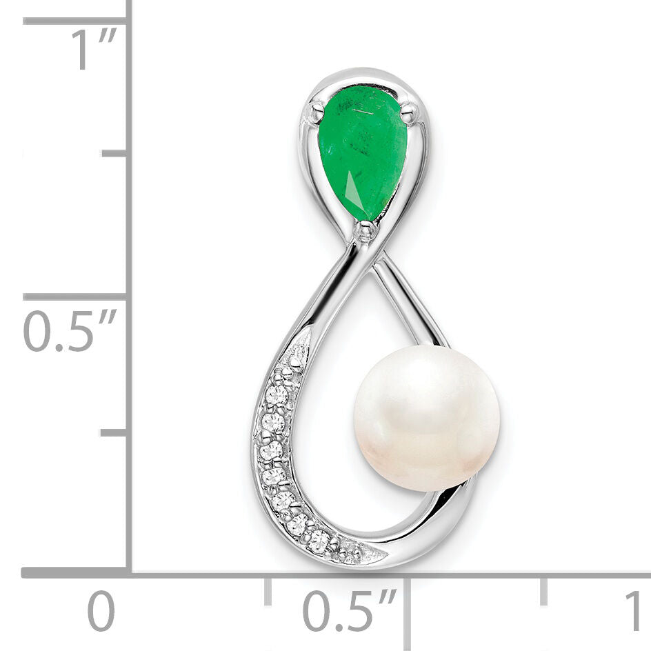 14k White Gold Emerald/FWC Pearl/Diamond Infinity Chain Slide-PM7182-EM-004-WA