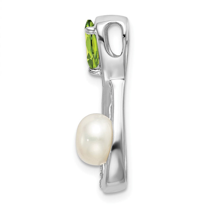 14k White Gold Peridot/FWC Pearl/Diamond Infinity Chain Slide-PM7182-PE-003-WA