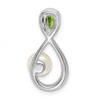 14k White Gold Peridot/FWC Pearl/Diamond Infinity Chain Slide-PM7182-PE-003-WA