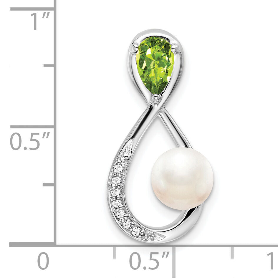14k White Gold Peridot/FWC Pearl/Diamond Infinity Chain Slide-PM7182-PE-003-WA
