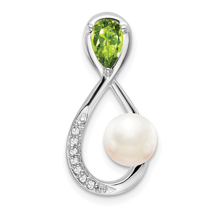 14k White Gold Peridot/FWC Pearl/Diamond Infinity Chain Slide-PM7182-PE-003-WA