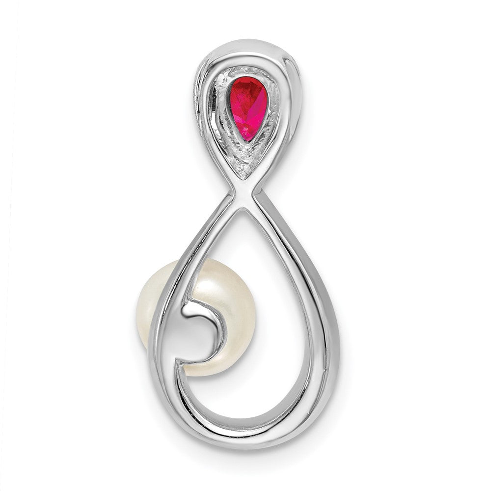 14k White Gold Ruby/FWC Pearl/Diamond Infinity Chain Slide-PM7182-RU-004-WA