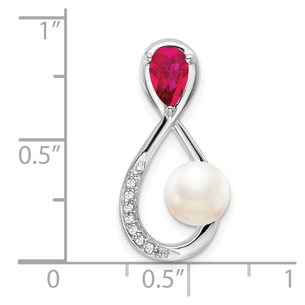 14k White Gold Ruby/FWC Pearl/Diamond Infinity Chain Slide-PM7182-RU-004-WA