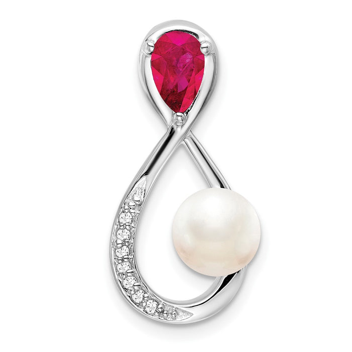 14k White Gold Ruby/FWC Pearl/Diamond Infinity Chain Slide-PM7182-RU-004-WA