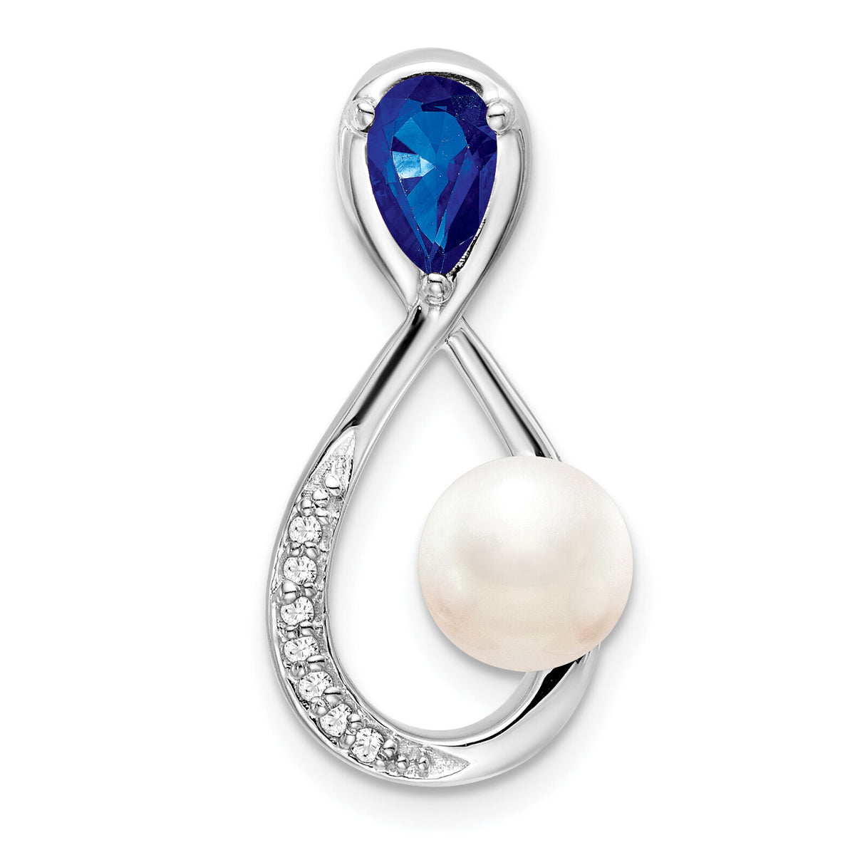 14k White Gold Sapphire/FWC Pearl/Diamond Infinity Chain Slide-PM7182-SA-004-WA