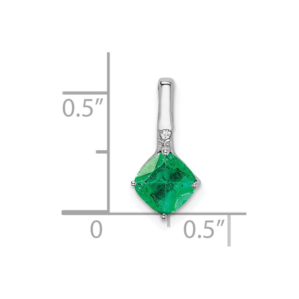 14k White Gold Cushion Emerald and Diamond Pendant-PM7183-EM-001-WA