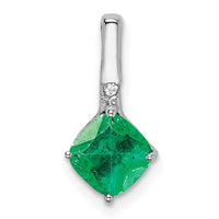 14k White Gold Cushion Emerald and Diamond Pendant-PM7183-EM-001-WA