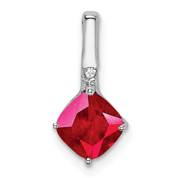14k White Gold Cushion Ruby and Diamond Pendant-PM7183-RU-001-WA