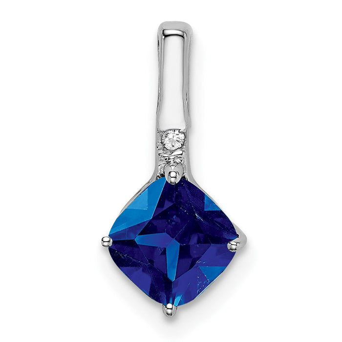 14k White Gold Cushion Sapphire and Diamond Pendant-PM7183-SA-001-WA