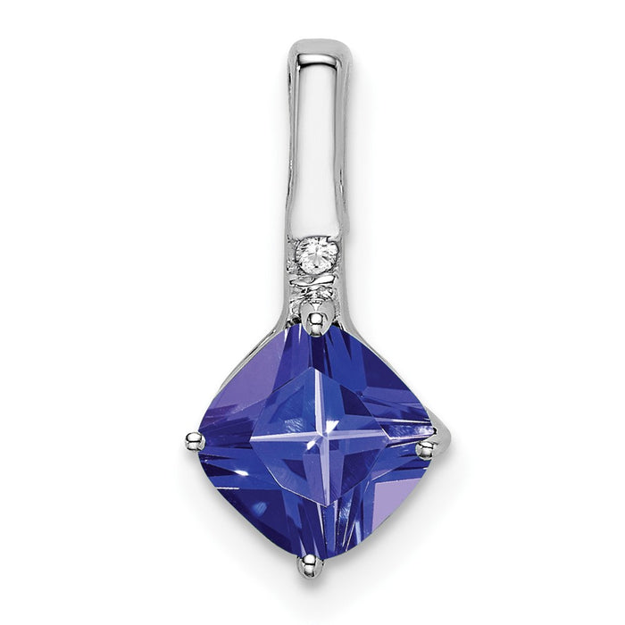 14k White Gold Cushion Tanzanite and Diamond Pendant-PM7183-TZ-001-WA