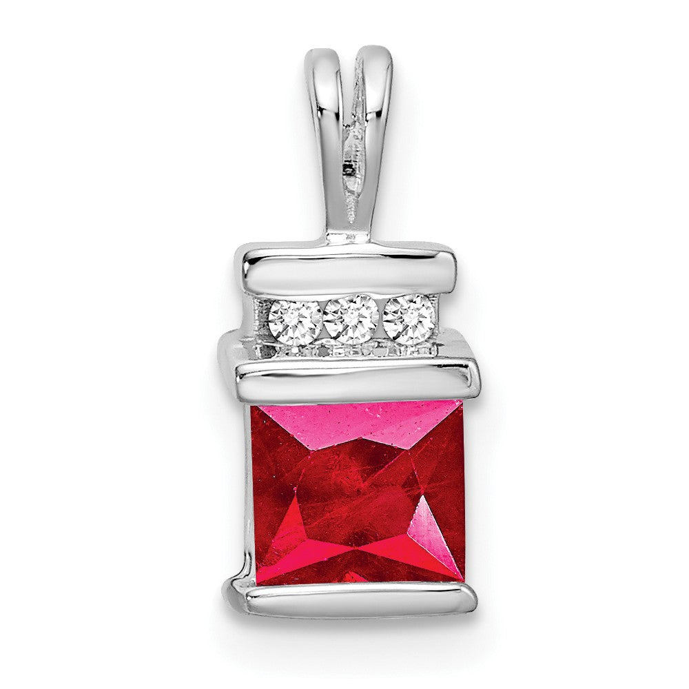 14k White Gold Square Ruby and Diamond Pendant-PM7184-RU-003-WA