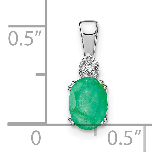 14k White Gold Oval Emerald and Diamond Pendant-PM7185-EM-001-WA