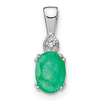 14k White Gold Oval Emerald and Diamond Pendant-PM7185-EM-001-WA