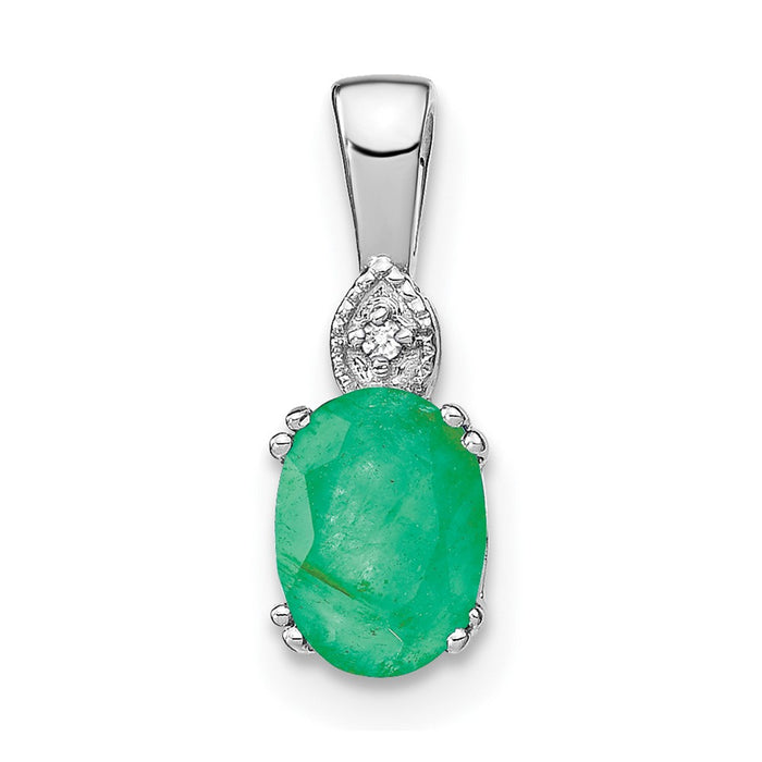 14k White Gold Oval Emerald and Diamond Pendant-PM7185-EM-001-WA