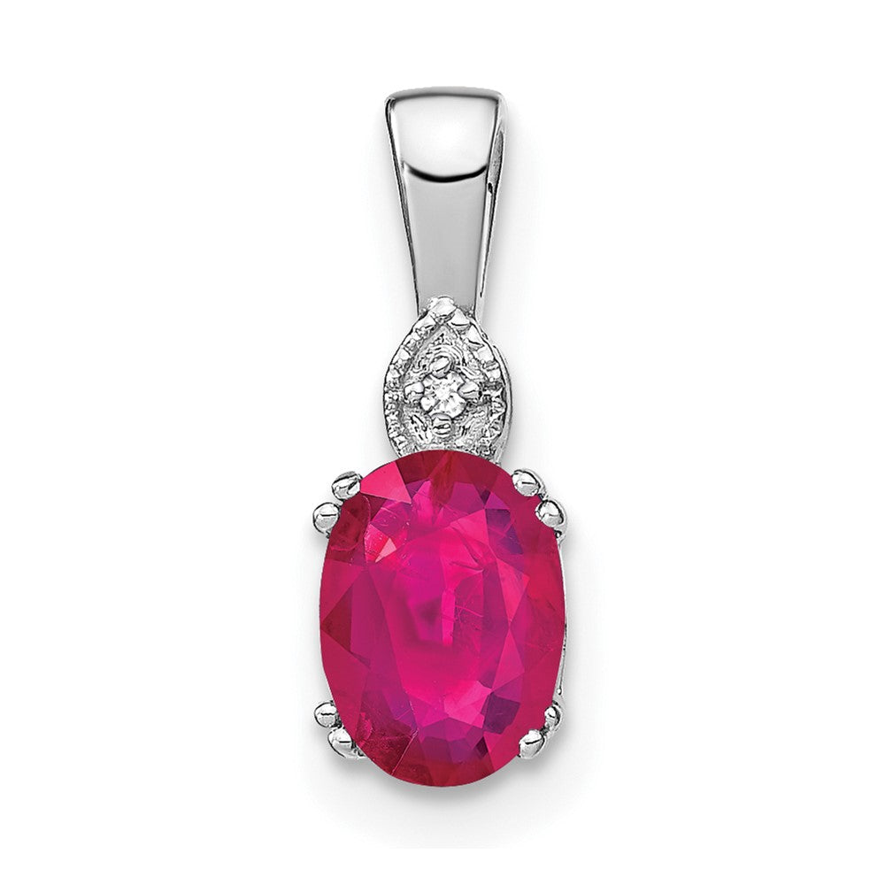 14k White Gold Oval Ruby and Diamond Pendant-PM7185-RU-001-WA