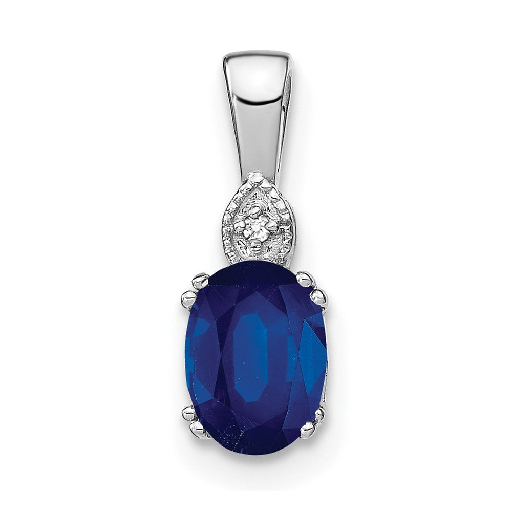 14k White Gold Oval Sapphire and Diamond Pendant-PM7185-SA-001-WA