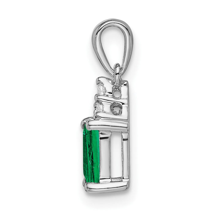 14k White Gold Rectangle Emerald and Diamond Pendant-PM7186-EM-007-WA