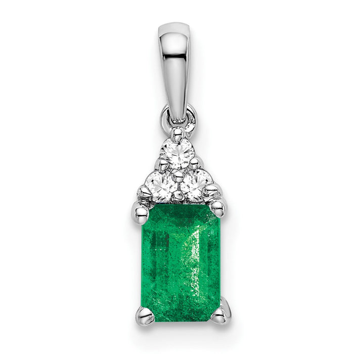 14k White Gold Rectangle Emerald and Diamond Pendant-PM7186-EM-007-WA