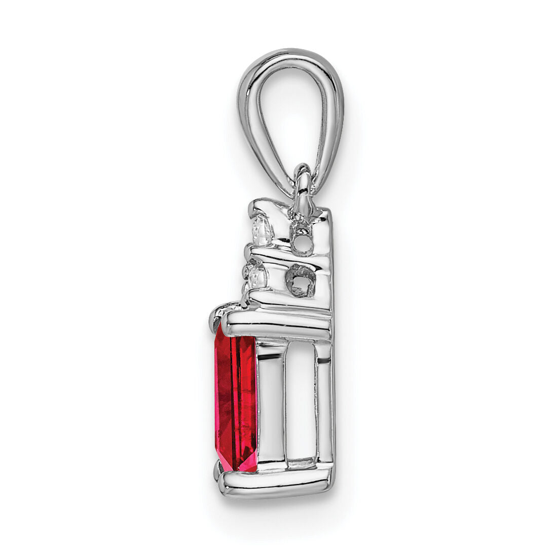 14k White Gold Emerald-shape Ruby and Diamond Pendant-PM7186-RU-007-WA