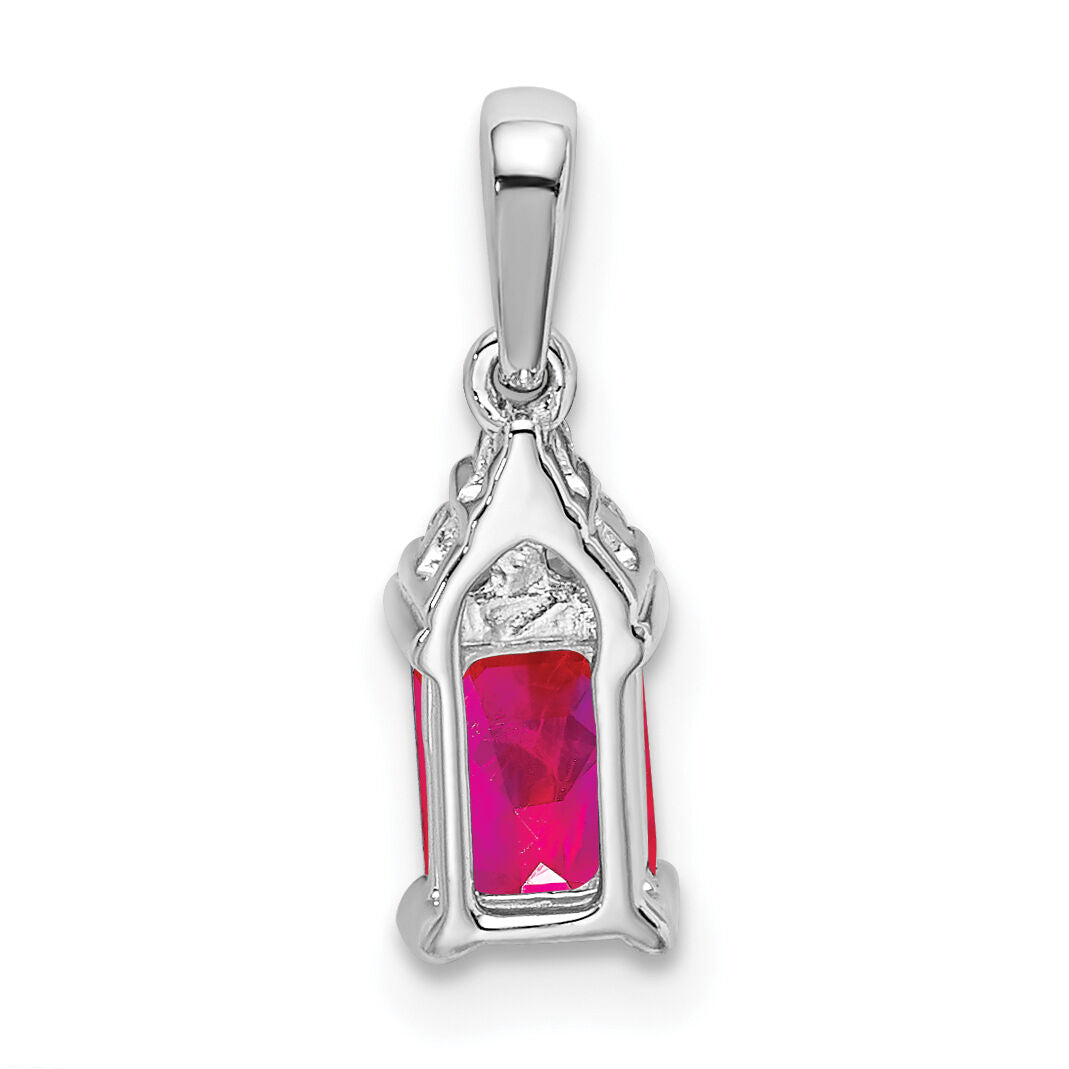 14k White Gold Emerald-shape Ruby and Diamond Pendant-PM7186-RU-007-WA
