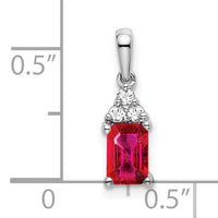 14k White Gold Emerald-shape Ruby and Diamond Pendant-PM7186-RU-007-WA